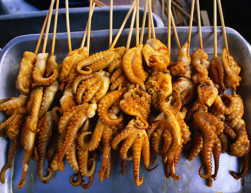 Octopus skewers from a street stall