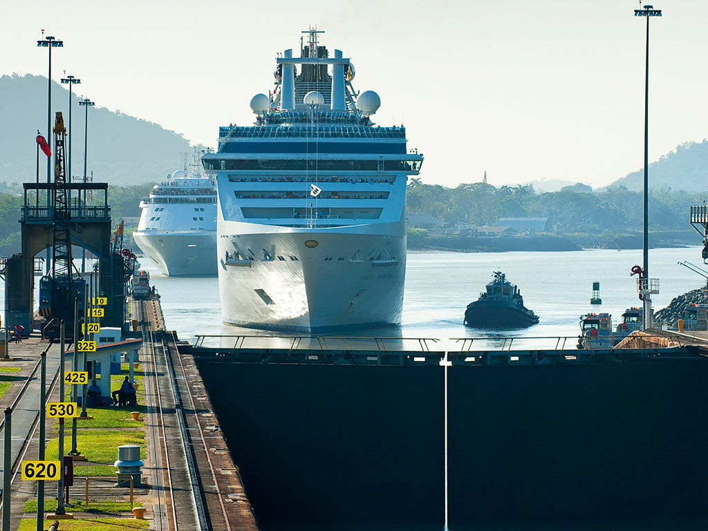 Cruise ship at Miraflores Locks, Panama Canal
