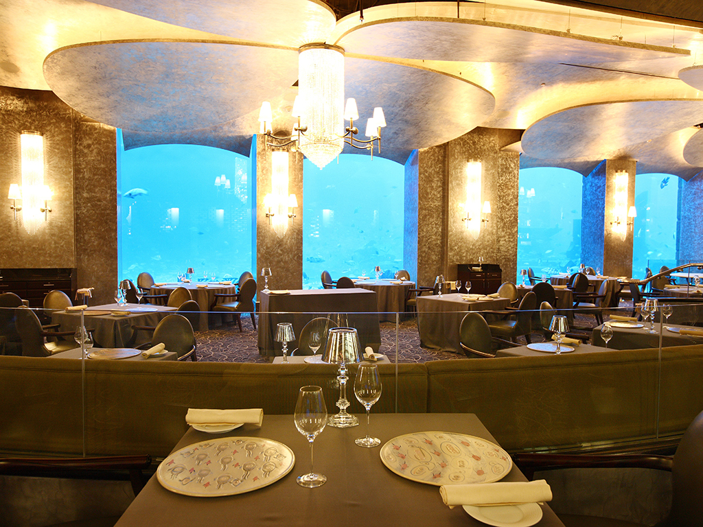 The Ossiano Fish Restaurant at the Atlantis Hotel, Dubai. The establishment was awarded Time Out's Best Seafood Restaurant in 2013 and 2014
