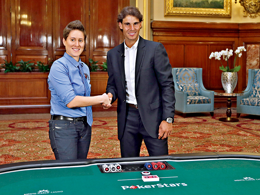 Tennis champion Rafael Nadal shakes hands with the world's highest earning female poker player Vanessa Selbst. Many believe, in addition to luck, poker requires attributes that are transferable in business, such as the ability to stay calm under pressure