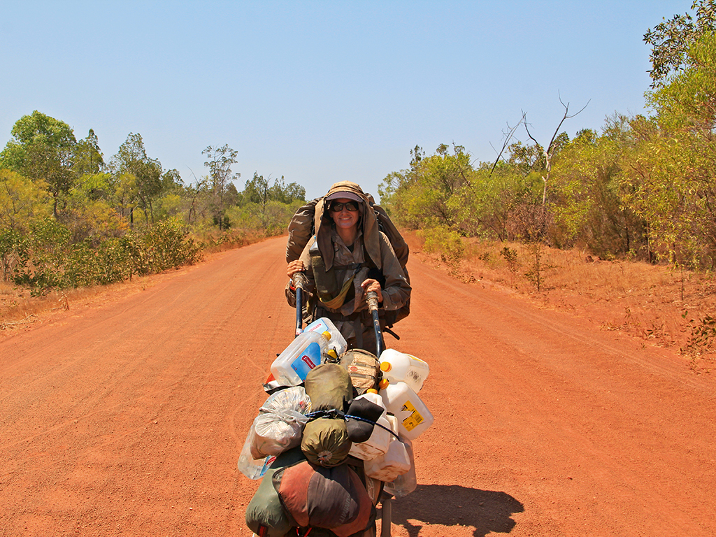 Sarah arriving at her resupply point in north Australia after two months in Arnhem Land, Crocodile Country